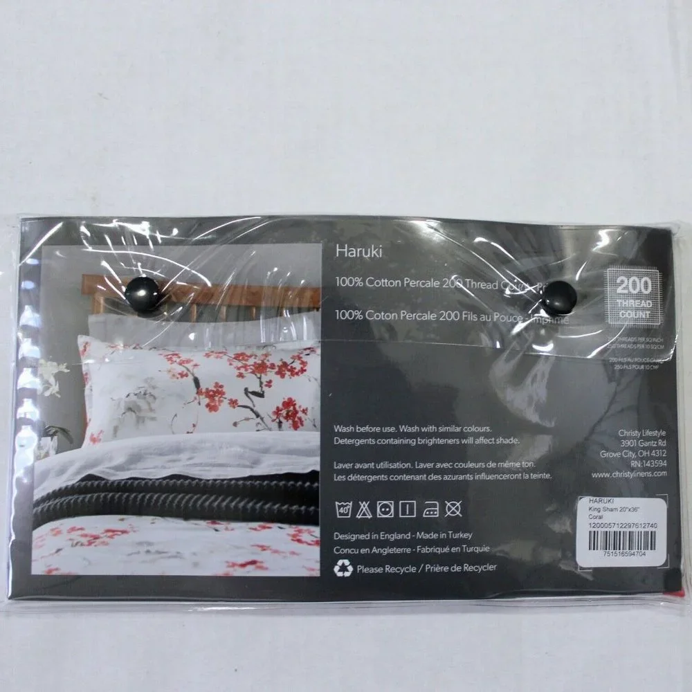 Christy Haruki Floral One King Sham 200 TC - Coral on White